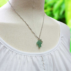 Silver Double Cross Necklace Aventurine Emerald Zircon 1枚目の画像