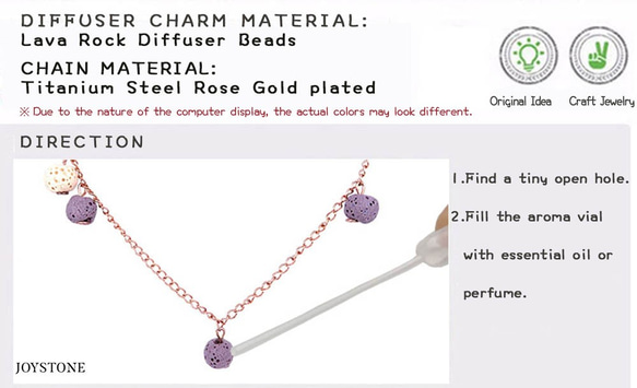 Purple Quadruple-Bead Lava Necklace Titanium Steel Rose Gold 4枚目の画像