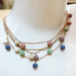 Purple Quadruple-Bead Lava Necklace Titanium Steel Rose Gold 6枚目の画像