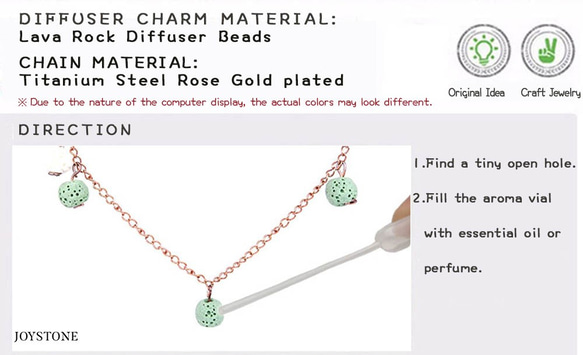 Quadruple-Bead Green Lava Necklace Titanium Steel Rose Gold 4枚目の画像
