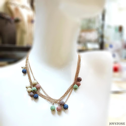 Quadruple-Bead Green Lava Necklace Titanium Steel Rose Gold 5枚目の画像