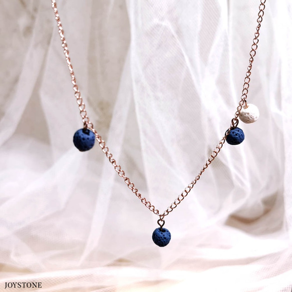 Blue Quadruple-Bead Lava Necklace Titanium Steel Rose Gold 1枚目の画像