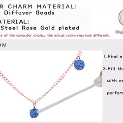 香氛項鍊 藍色4顆款香氛石 鈦鋼玫瑰金鎖骨鍊 附精油滴管 第5張的照片