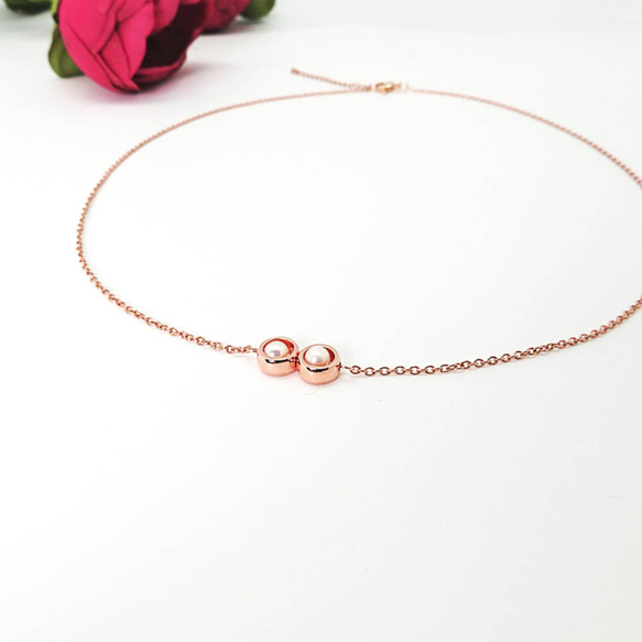 Bubbly Necklace Double Pearl Silver Circle Silver Rose Gold 4枚目の画像