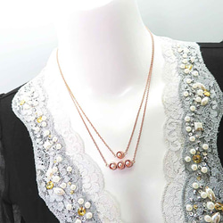 Bubbly圈圈項鍊-3顆款 珍珠墜飾x925銀玫瑰金 姐妹鍊 婚禮小物 第9張的照片