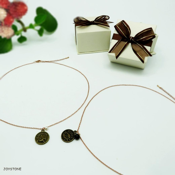 Zodiac Couple Necklace Obsidian Pearl Rose Gold Titanium 10枚目の画像