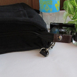 ファスナータイプお財布と携帯ショルダー　　ブラック　ヴィンテージ加工帆布　NMH.NatuMamHand 4枚目の画像