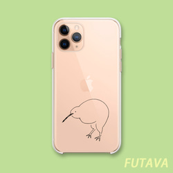 ＊キウイさん＊スマホケース 透明 キーウィー キウィ Kiwi トリ 鳥 ハト 鳩 インコ iPhone シンプル 可愛 1枚目の画像