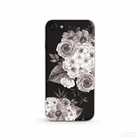 花 - 落下防止透明ソフトシェル -  iPhone 7、iPhone 7プラス、iPhone 6、iPhone SE  - 黒 6枚目の画像