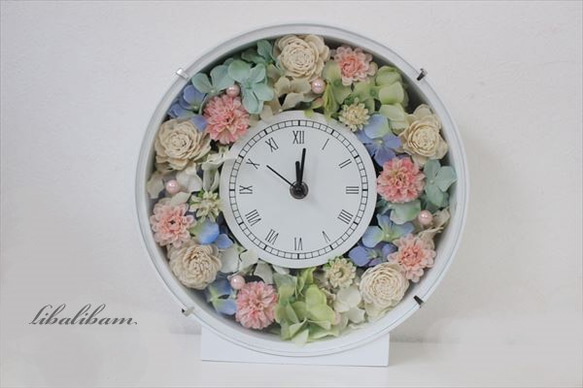 【受注制作】結婚祝い　母の日に　花時計　ピンクブルー系 1枚目の画像