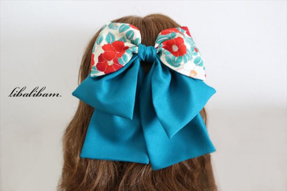 受注制作】卒業式 ・袴に はいからさんリボン ダブル ブルー