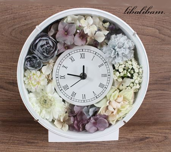 八角フラワー時計＊エッフェル塔 アンティークホワイト 花時計