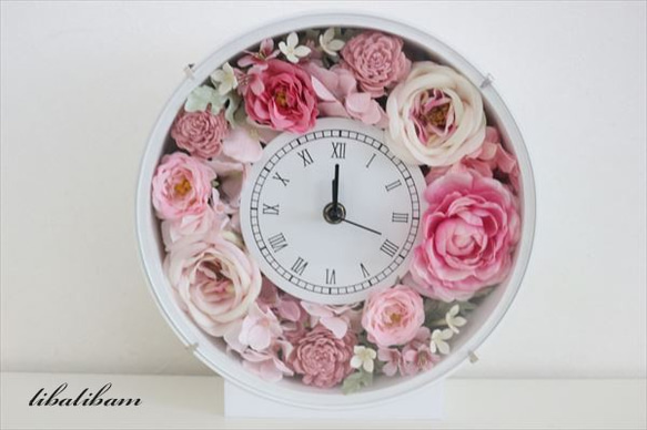 【受注制作】開店祝い　結婚式に　花時計   ピンク系ローズ　フラワー時計 1枚目の画像