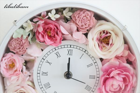 【受注制作】開店祝い　結婚式に　花時計   ピンク系ローズ　フラワー時計 2枚目の画像
