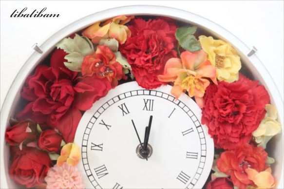 還暦祝いに　花時計   赤系ローズとカーネーション　フラワー時計 2枚目の画像