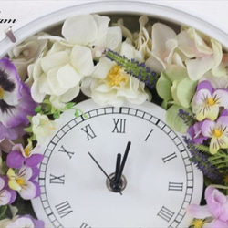 【受注制作】開店祝い・新築祝いに　花時計   パンジー（パープルグリーン系）　　フラワー時計 2枚目の画像
