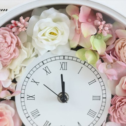 【受注制作】結婚式・結婚祝いに　花時計  ピンク・ホワイト系薔薇　　フラワー時計 2枚目の画像