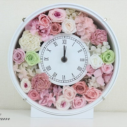 母の日　結婚祝いに　プリザーブドフラワー　花時計　ピンク系　まりひめ　フラワー時計 4枚目の画像