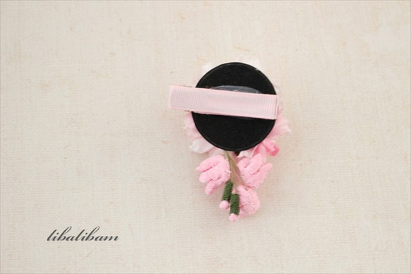 ひなまつり　桜とちりめん桜の髪飾り　ベビークリップ 3枚目の画像