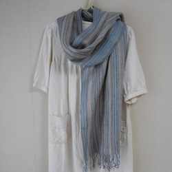 麻糸と手紡ぎシルクのキラキラ手織りストール　 3枚目の画像