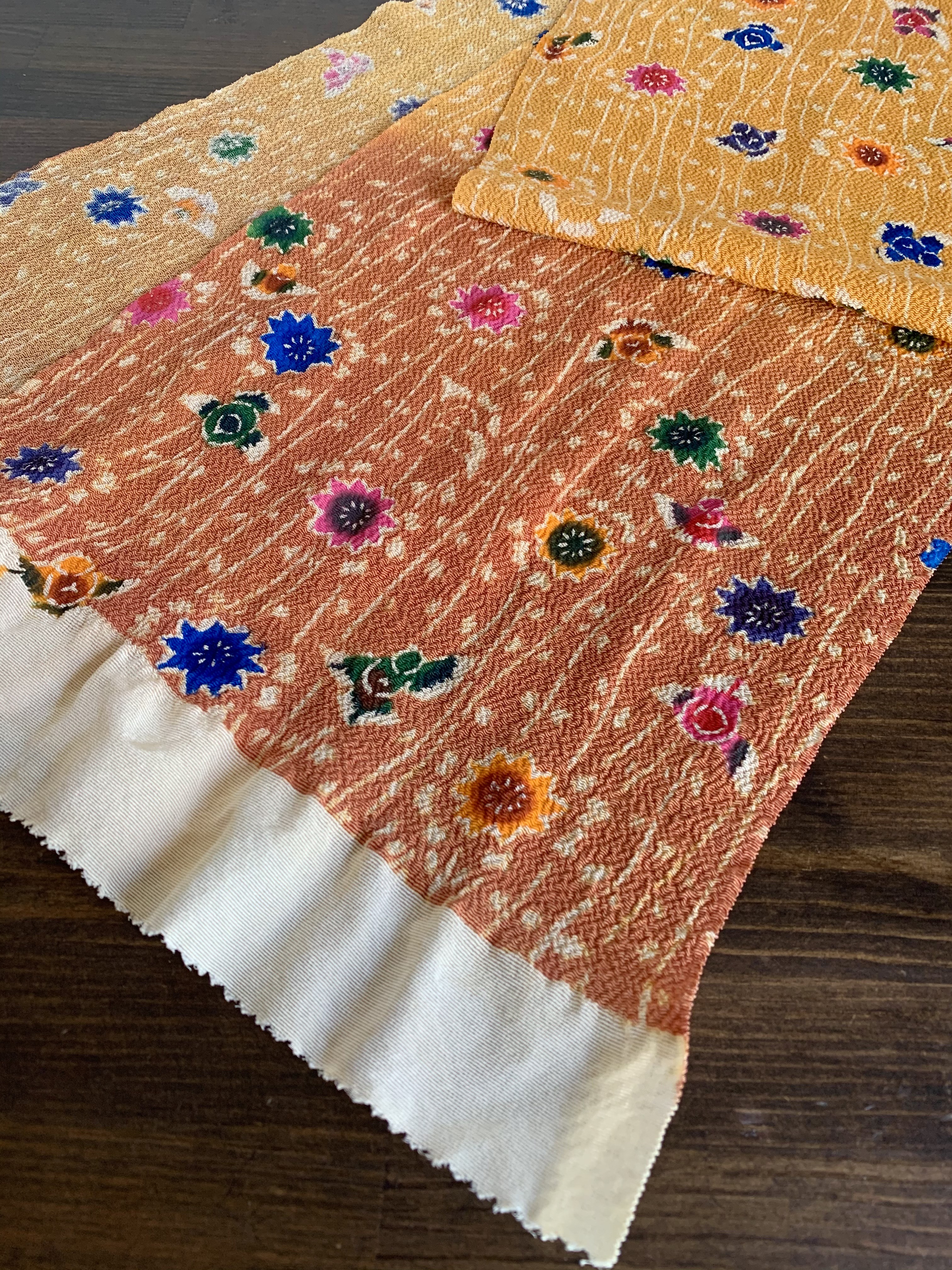 【国内送料無料】手染め紅型の帯揚げ/正絹ちりめん/ふっくら雀