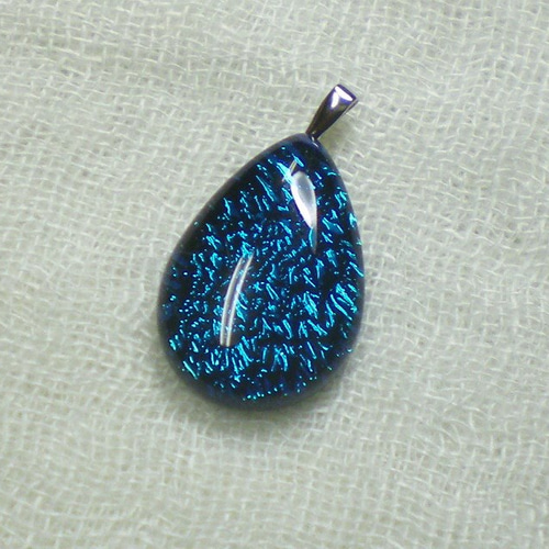 氷裂文ダイクロガラス しずく型ペンダント 青 ネックレス・ペンダント