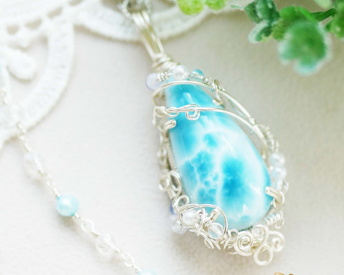 【美品】ラリマー ネックレス ラリマー・水晶カット ネックレス ｜ 天然石通販の4976堂