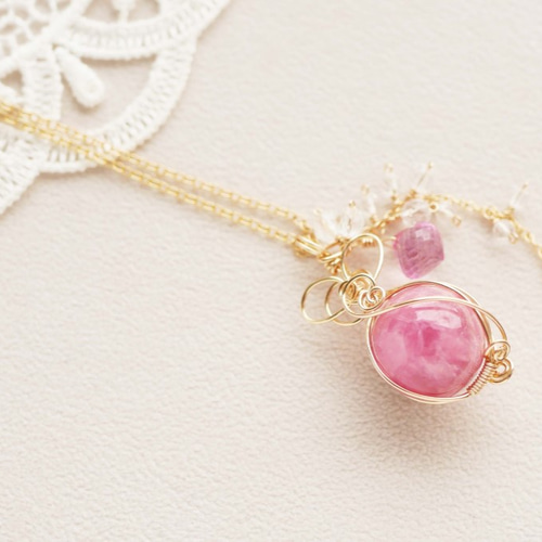 インカローズ×ピンクトパーズ＊純愛の鈴 ペンダントトップ（ネックレス