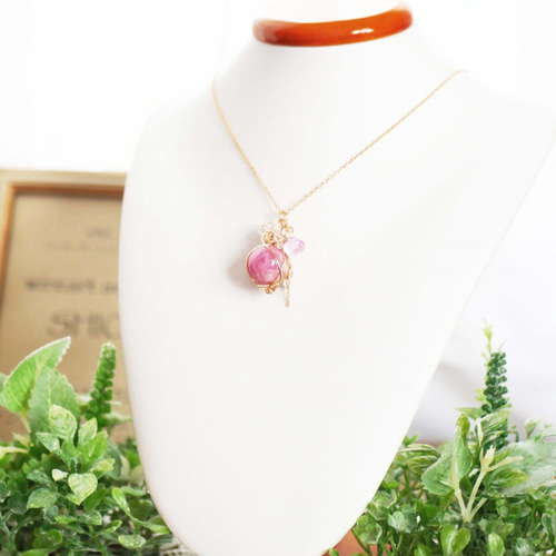 インカローズ×ピンクトパーズ＊純愛の鈴 ペンダントトップ（ネックレス