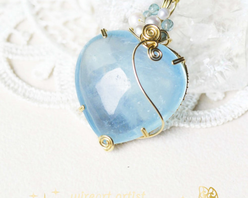 アクアマリン ハート＊人魚の足跡 ペンダントトップ ネックレス