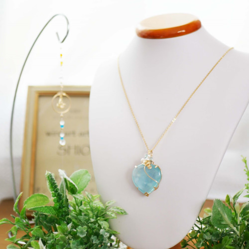 アクアマリン ハート＊人魚の足跡 ペンダントトップ ネックレス