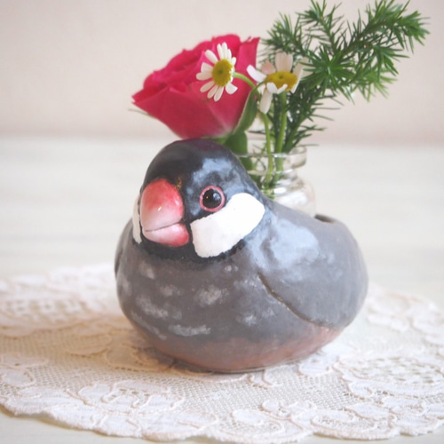手乗り文鳥の花器(桜文鳥) 一輪挿し・花瓶・花器 Kiraraca｜夏季休業