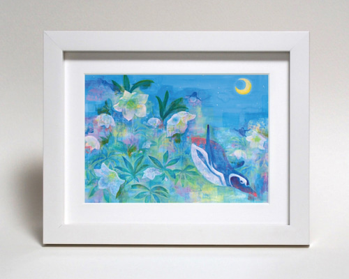 絵画　雪だるまとペンギン 2　A4サイズ　原画　額縁無し 0_87684cc77891d8cbafaaa75d25bf