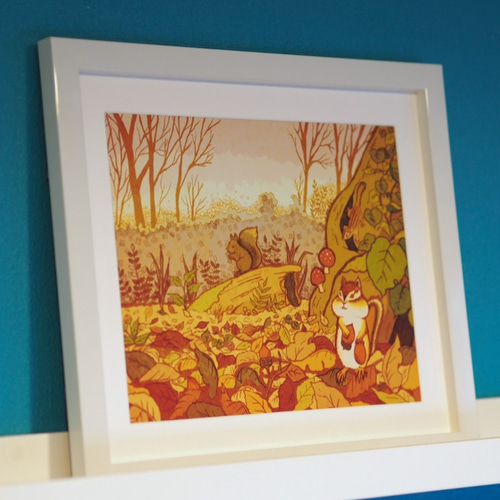 額装プリントイラスト】リス達の住む森（2Lサイズ） イラスト