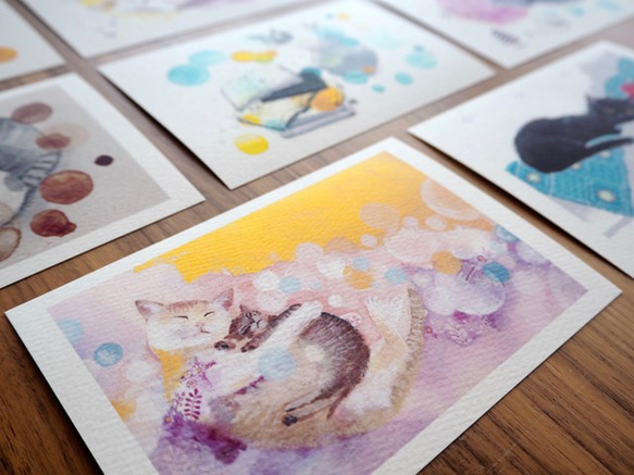 マキバドリの猫だらけポストカード《お得な８枚セット》 4枚目の画像