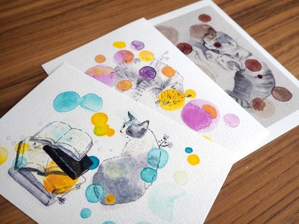 マキバドリの猫だらけポストカード《お得な８枚セット》 5枚目の画像