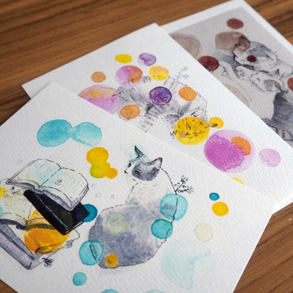 原画「積ん読、お猫」イラスト・水彩画・ペン画・絵画 9枚目の画像
