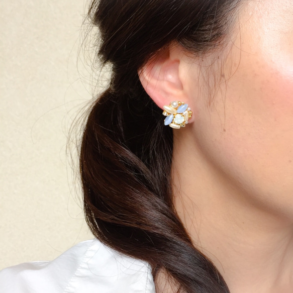 blue moonstone × pearl ピアス/イヤリング 3枚目の画像