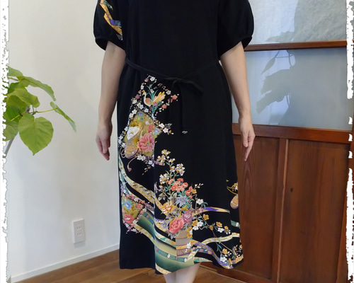 新作 2 ドルマン袖 ワンピース フォーマル 卒業式 着物リメイク 着物