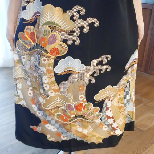 1525着物リメイク☆留袖ギャザーワンピース卒業入学結婚式七五三
