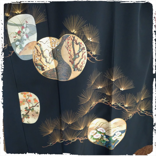 NO102 着物リメイクワンピース　留袖リメイクワンピース　　　作家物 黒留袖リメイクワンピース♡黒留袖ドレス♡着物リメイク