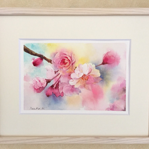 アート 【手描き水彩画 原画】 八重桜 絵画 Junko.K 通販 アート 【手描き水彩画 原画】 八重桜 絵画 Junko.K 通販