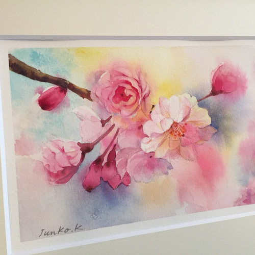 アート 【手描き水彩画 原画】 八重桜 絵画 Junko.K 通販 アート 【手描き水彩画 原画】 八重桜 絵画 Junko.K 通販