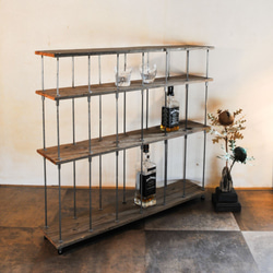 柵付きアイアン3段ラック［ver.木板］ 植物棚 インダストリアル