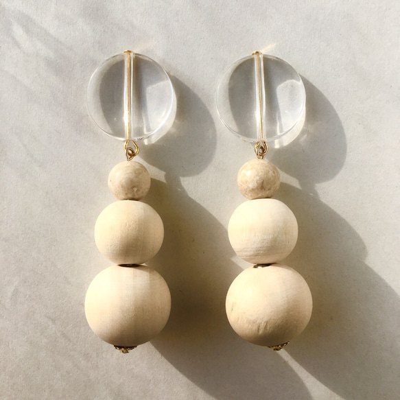大ぶり ヴィンテージ 風 ハンドメイド ピアス クリア ビーズ 
