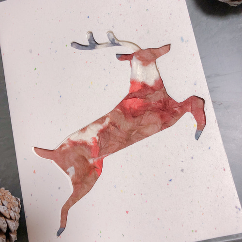 和紙のちぎり絵クリスマスカードキット トナカイさん メッセージ