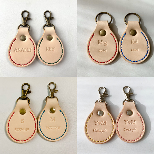 レザー しずく型カラーキーホルダー☆刻印可☆ヌメ革 本革 レザー