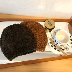 もこもこニット帽　ダークブラウン　coffee 1枚目の画像