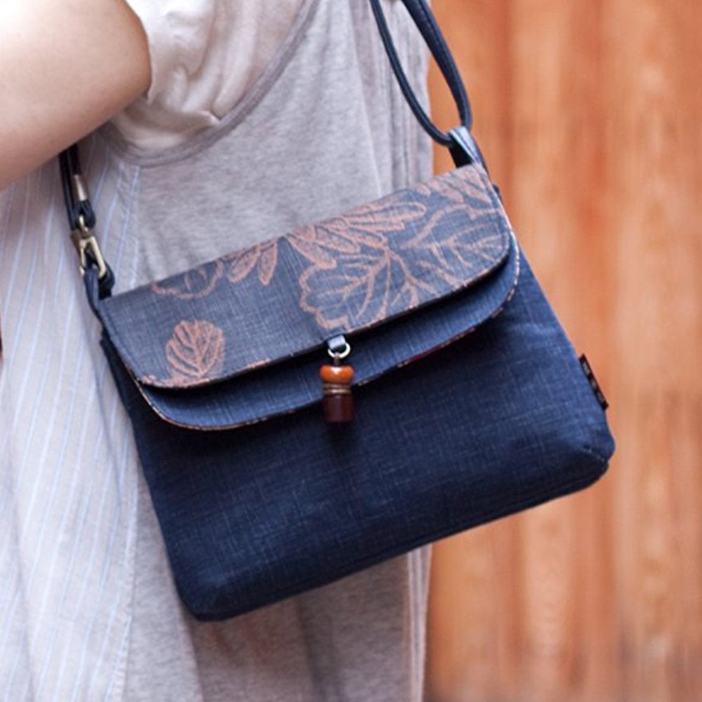 【藍・柿渋染】ショルダーバッグ「2way ポシェット マカロン」IZ-16