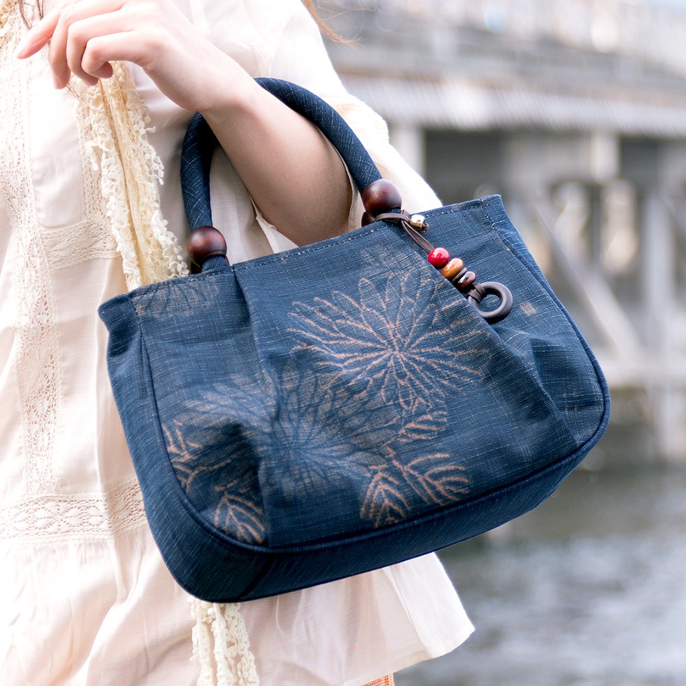 【藍・柿渋染】トートバッグ「マロン アオリ手提げ」IZ-18